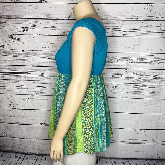 Lane Bryant NWT Size 14/16 Blue & Green Smock Boho Peasant Blouse Top - Picture 4 of 7